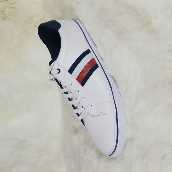 Tommy Hilfiger Mens White Leather Sneakers - Picture 4 of 14